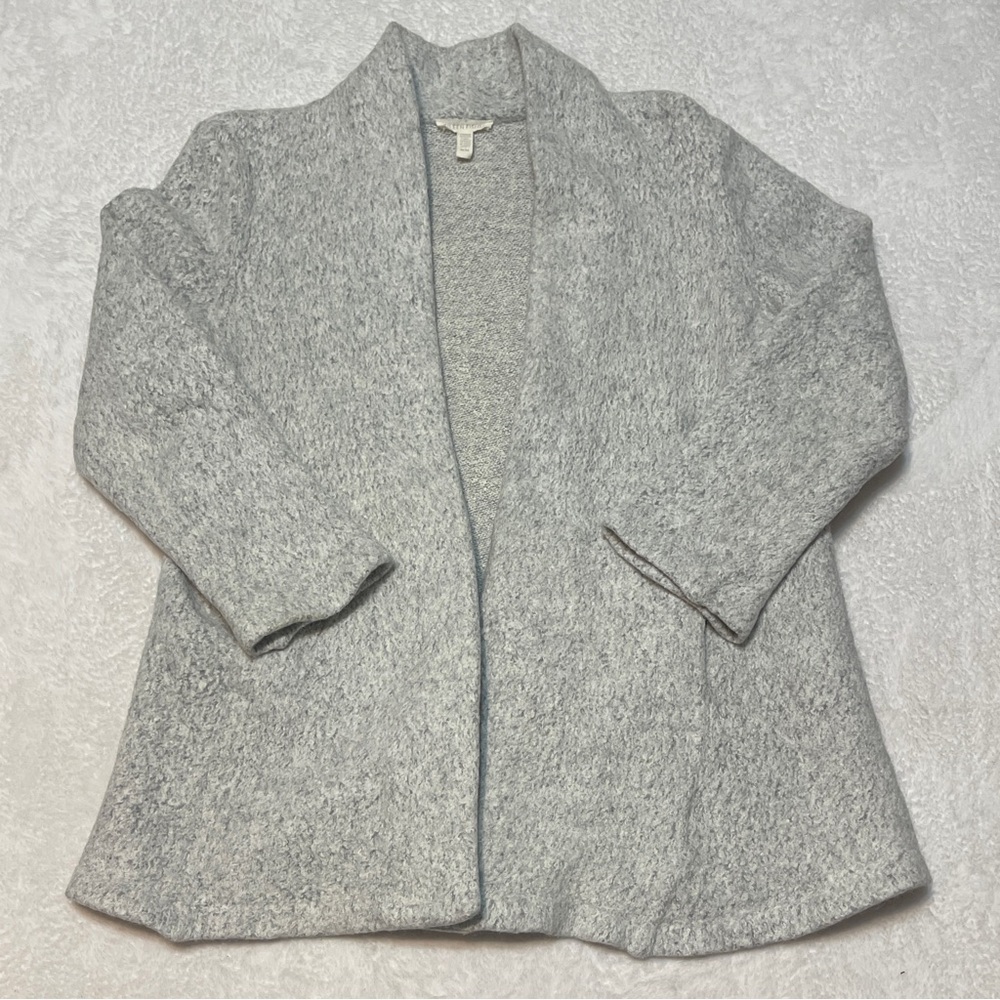 Eileen Fisher Gray Tight‎ Knit Organic Wool Alpaca Blend Open Cardigan Sweater